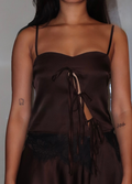 ESPRESSO SATIN TIE- FRONT CAMI